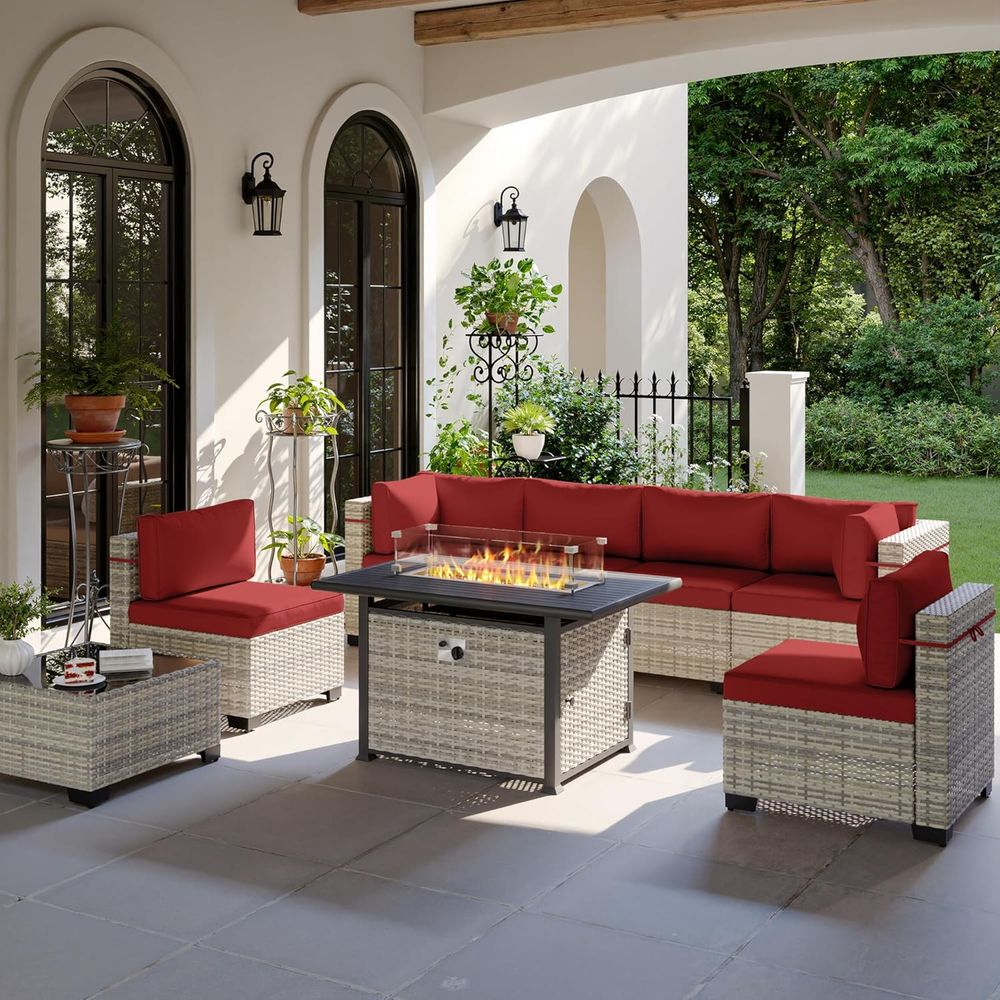 Outdoor Furniture And Fire Pit - 8-Piece Outdoor Patio Furniture Set with