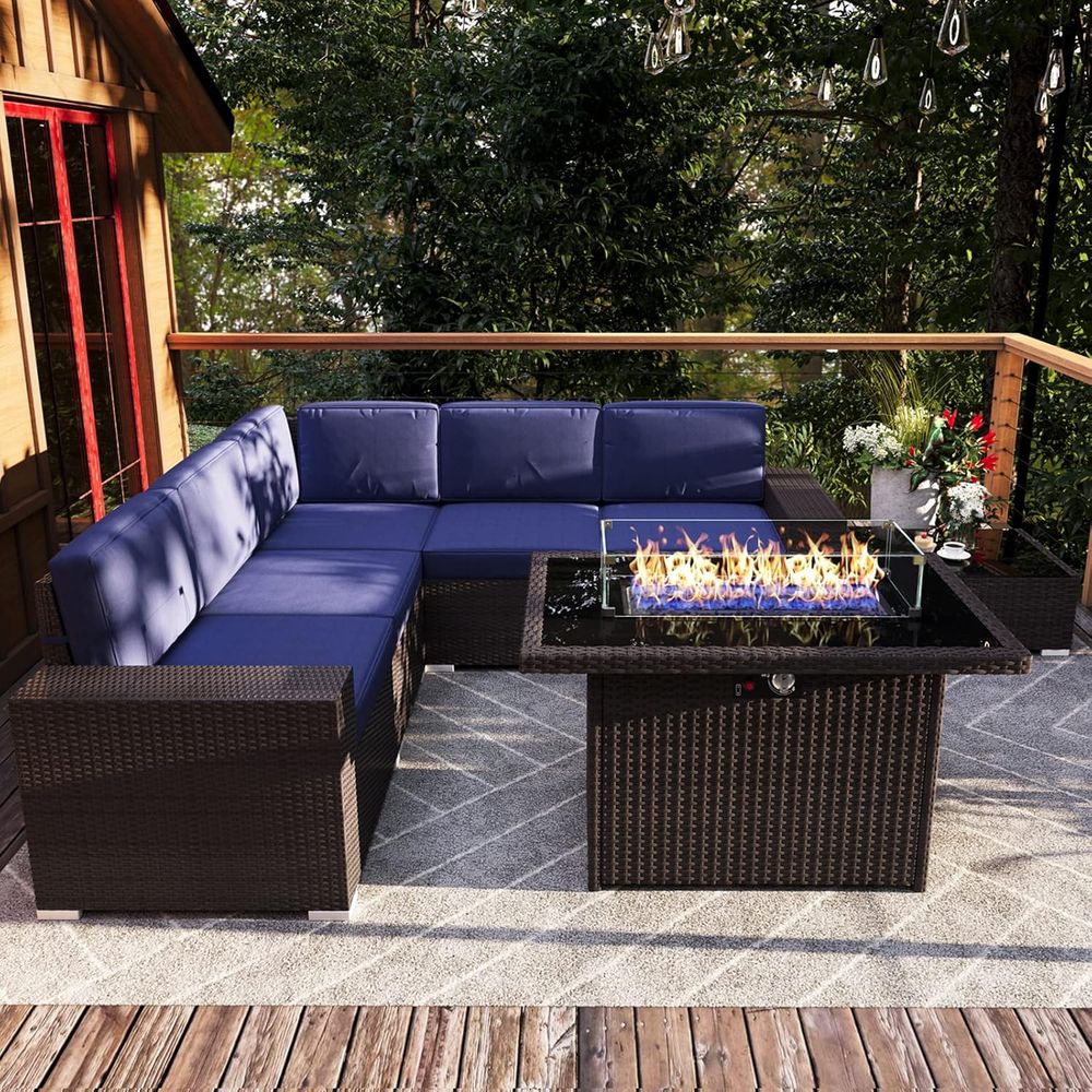 Outdoor Furniture And Fire Pit - 7-Piece Outdoor Patio Furniture Set with