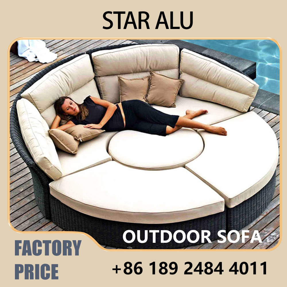 Outdoor Daybed Furniture - Outdoor Rattan Round Daybed Sofa Set，1.6m/1.8m
