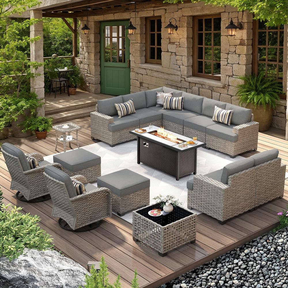 Outdoor Furniture And Fire Pit - L-Shaped Outdoor Sectional Patio Furniture Set