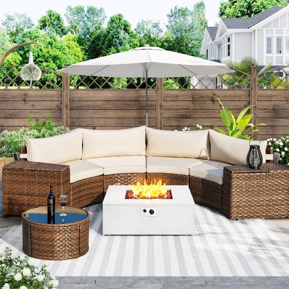 8-Piece Half-Moon Curved Patio - đánh giá và giá Outdoor Furniture And Fire Pit