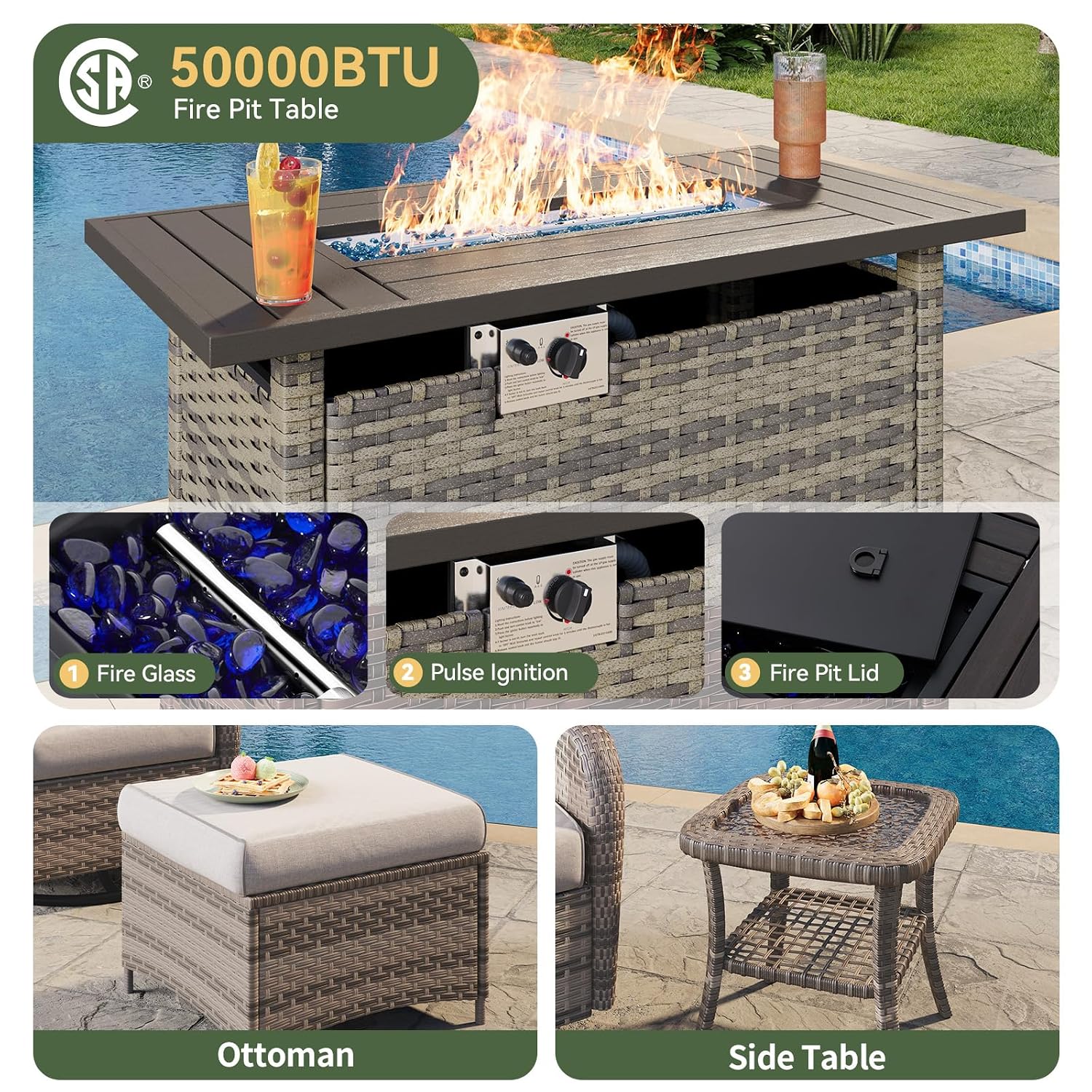 7-Piece Wicker Patio Set with  - đánh giá và giá Outdoor Furniture And Fire Pit