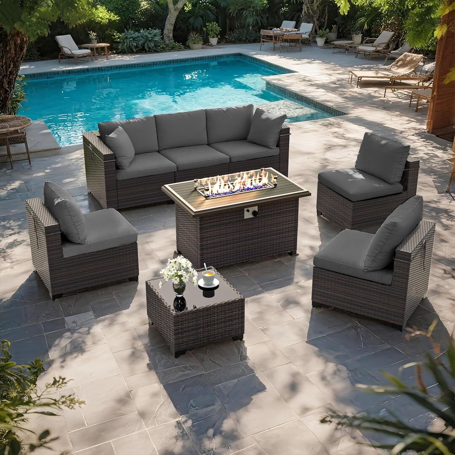 Patio Furniture Set with Fire  - đánh giá và giá Outdoor Furniture And Fire Pit